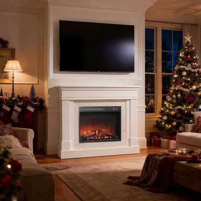 Alt view image 2 of 7 - 44" Electric Fireplace With Mantel For Living Room Or Bedroom,23" Fireplace Insert Heater, Realistic Log And Flame Effect, Remote Control, Timer