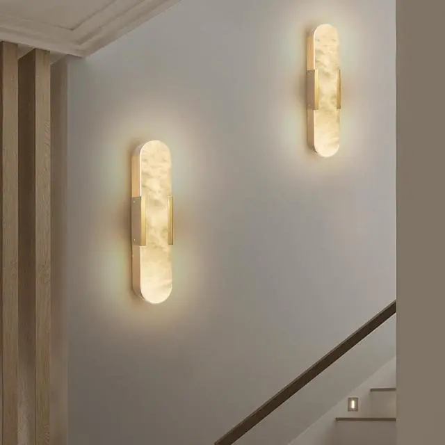 Alt view image 3 of 7 - 19.7" Natural Marble Wall Sconce, Gold Sconces Set Of Two, indoor Modern Bathroom Sconces Wall Lighting for Living Room, Bedroom, Hallway, Stairs