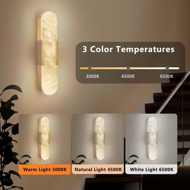 Alt view image 6 of 7 - 19.7" Natural Marble Wall Sconce, Gold Sconces Set Of Two, indoor Modern Bathroom Sconces Wall Lighting for Living Room, Bedroom, Hallway, Stairs