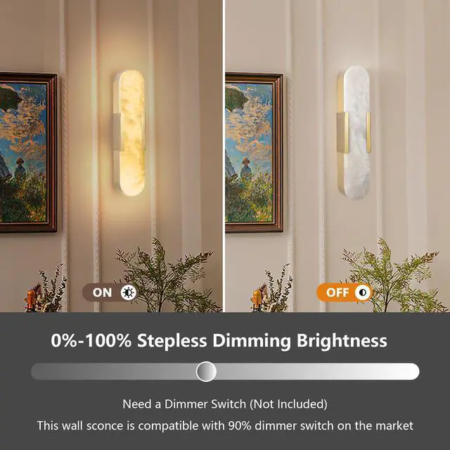 Alt view image 5 of 7 - 19.7" Natural Marble Wall Sconce, Gold Sconces Set Of Two, indoor Modern Bathroom Sconces Wall Lighting for Living Room, Bedroom, Hallway, Stairs