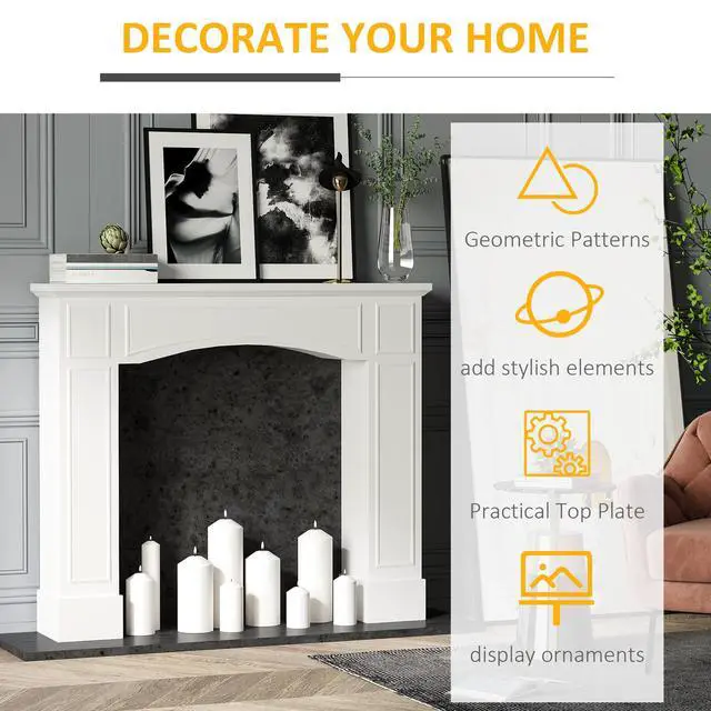 Alt view image 6 of 7 - Homcom Modern Fireplace Mantel, Surround Mantels For Fireplace With Decorative Pattern Interior Width 29" White