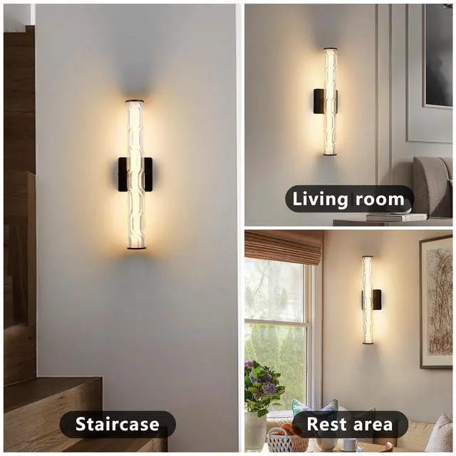 Alt view image 4 of 7 - 19.7'' Black Bathroom Wall Sconce Set Of 2, Modern Single Sconce Wall Lighting, Upgrated K9 Crystal Bronze Wall Light, Bedroom Vanity Sconce, Wall Lamp for Living Room, Stairway, Hallway