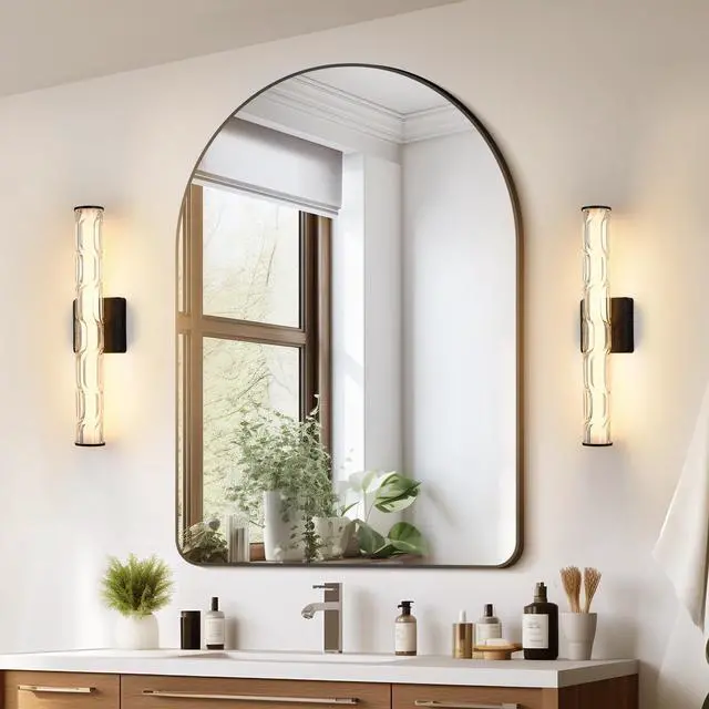 Alt view image 3 of 7 - 19.7'' Black Bathroom Wall Sconce Set Of 2, Modern Single Sconce Wall Lighting, Upgrated K9 Crystal Bronze Wall Light, Bedroom Vanity Sconce, Wall Lamp for Living Room, Stairway, Hallway