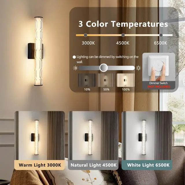 Alt view image 6 of 7 - 19.7'' Black Bathroom Wall Sconce Set Of 2, Modern Single Sconce Wall Lighting, Upgrated K9 Crystal Bronze Wall Light, Bedroom Vanity Sconce, Wall Lamp for Living Room, Stairway, Hallway