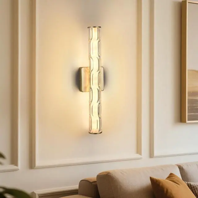 Main image of 19.7'' Gold Bathroom Wall Sconce Set Of 2, Modern Single Sconce Wall Lighting, Upgrated K9 Crystal Bronze Wall Light, Bedroom Vanity Sconce, Wall Lamp for Living Room, Stairway, Hallway