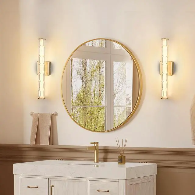 Alt view image 4 of 7 - 19.7'' Gold Bathroom Wall Sconce Set Of 2, Modern Single Sconce Wall Lighting, Upgrated K9 Crystal Bronze Wall Light, Bedroom Vanity Sconce, Wall Lamp for Living Room, Stairway, Hallway