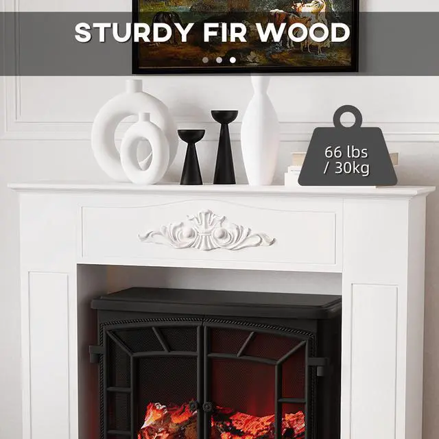 Alt view image 4 of 7 - Homcom Fir Wood Fireplace Mantel Surround, 44.75" W X 40" H, Freestanding Electric Fireplace Stove Mantel, Distressed White