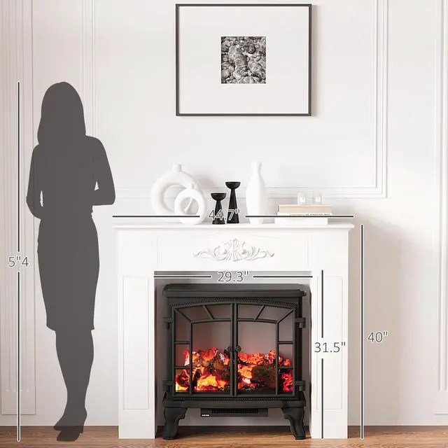 Alt view image 7 of 7 - Homcom Fir Wood Fireplace Mantel Surround, 44.75" W X 40" H, Freestanding Electric Fireplace Stove Mantel, Distressed White