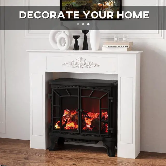 Alt view image 5 of 7 - Homcom Fir Wood Fireplace Mantel Surround, 44.75" W X 40" H, Freestanding Electric Fireplace Stove Mantel, Distressed White