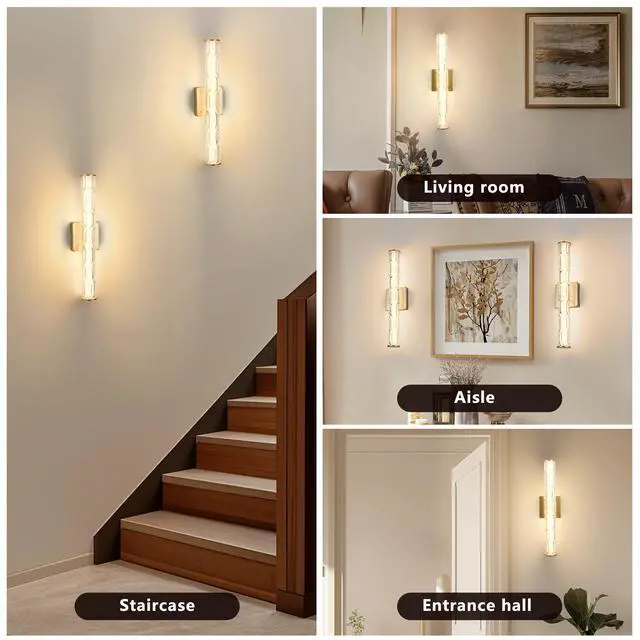 Alt view image 5 of 7 - 19.7'' Gold Bathroom Wall Sconce Set Of 2, Modern Single Sconce Wall Lighting, Upgrated K9 Crystal Bronze Wall Light, Bedroom Vanity Sconce, Wall Lamp for Living Room, Stairway, Hallway