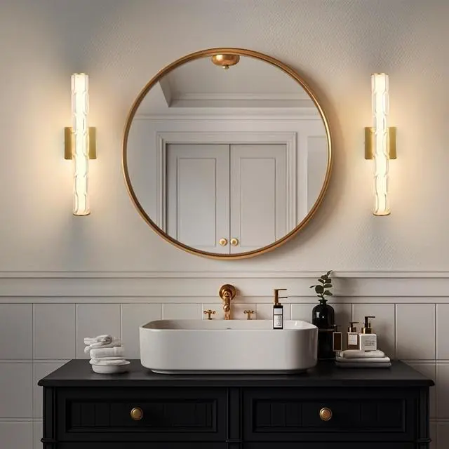 Alt view image 2 of 7 - 19.7'' Gold Bathroom Wall Sconce Set Of 2, Modern Single Sconce Wall Lighting, Upgrated K9 Crystal Bronze Wall Light, Bedroom Vanity Sconce, Wall Lamp for Living Room, Stairway, Hallway