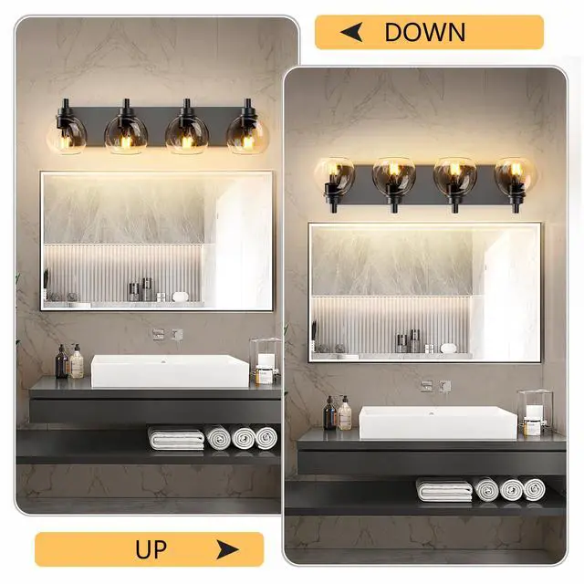 Alt view image 5 of 7 - industrial Bathroom Vanity Light,4-Light Bathroom Lights Over Mirror with Clear Glass Globe Shade and Metal Base, Matte Black Bathroom Vanity Light Fixture(Bulbs Not included)