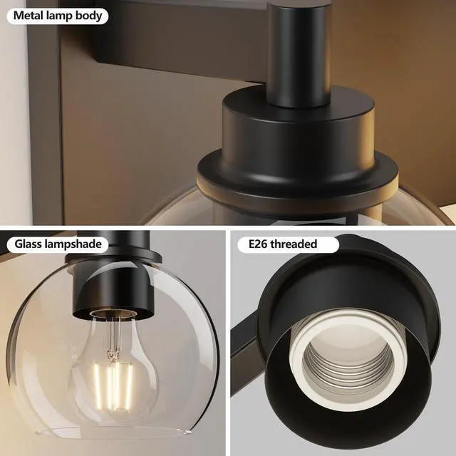 Alt view image 5 of 7 - Bathroom Light Fixtures Over Mirror 5-Lights Bathroom Vanity Light with Clear Globe Glass Shade Modern Black Vanity Light Wall Sconce Vanity Lighting for Bath(Bulbs Not included)
