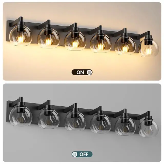 Alt view image 4 of 7 - Farmhouse Bathroom Vanity Light Fixtures, 6-Light Bathroom Light Fixtures Over Mirror, Rustic Sconces Wall Lighting with Glass Shade for Living Room, Bedroom, Hallway
