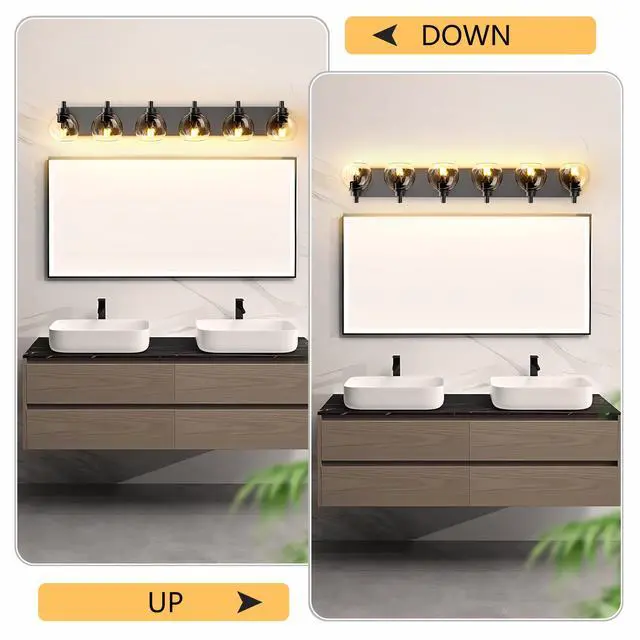 Alt view image 5 of 7 - Farmhouse Bathroom Vanity Light Fixtures, 6-Light Bathroom Light Fixtures Over Mirror, Rustic Sconces Wall Lighting with Glass Shade for Living Room, Bedroom, Hallway