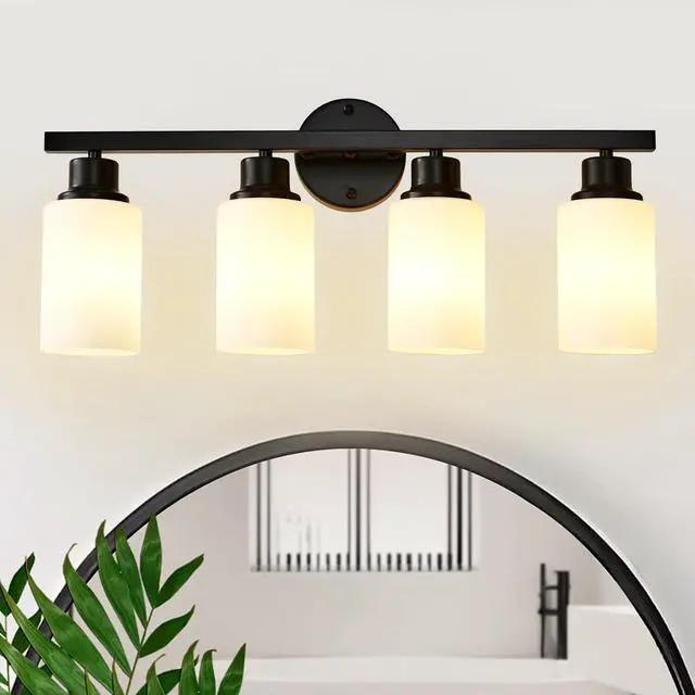 Main image of 4-Light Matte Black Wall Lamps with White Glass Shades (No Bulbs) Sconce Lighting for Bedroom Living Room