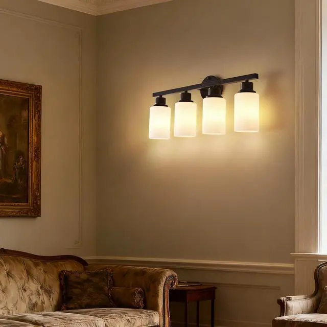 Alt view image 6 of 7 - 4-Light Matte Black Wall Lamps with White Glass Shades (No Bulbs) Sconce Lighting for Bedroom Living Room