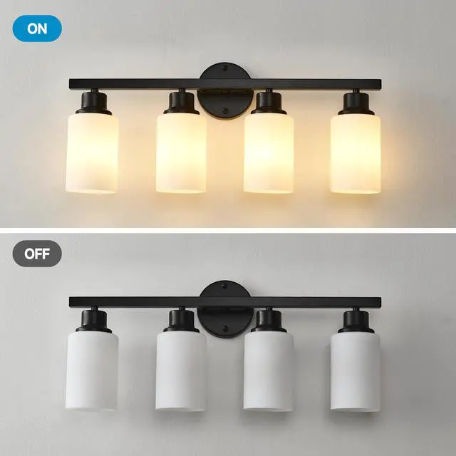 Alt view image 7 of 7 - 4-Light Matte Black Wall Lamps with White Glass Shades (No Bulbs) Sconce Lighting for Bedroom Living Room