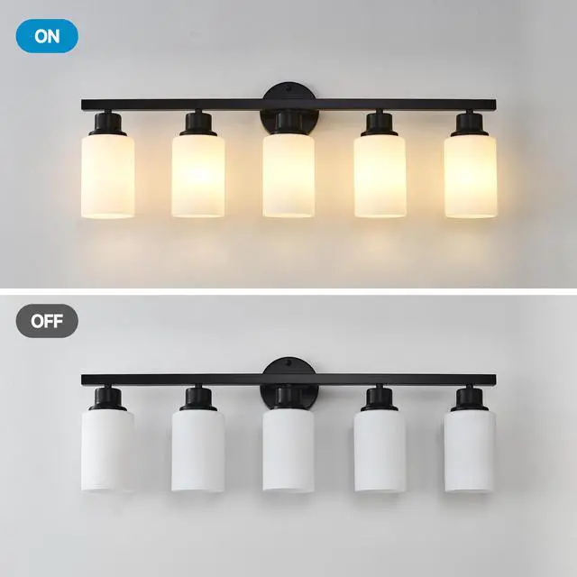 Alt view image 7 of 7 - 5-Light Matte Black Wall Lamps with White Glass Shades (No Bulbs) Sconce Lighting for Bedroom Living Room