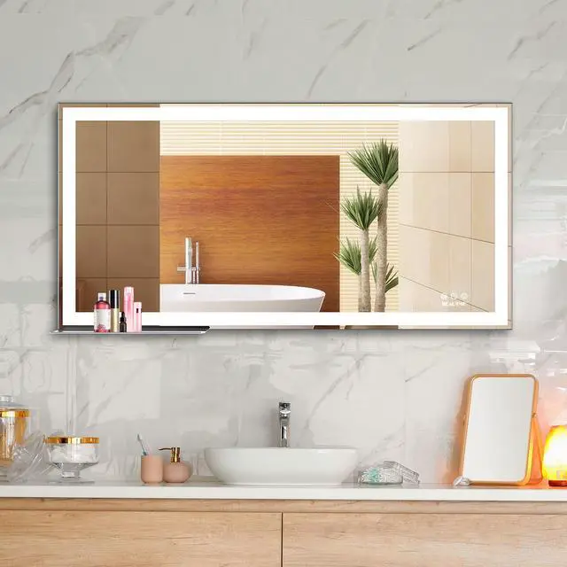 Alt view image 4 of 7 - 48x24 inch Led Bathroom Vanity Mirror Wall Mounted Adjustable White/Warm/Natural Lights Anti-Fog touch Switch with Memory Modern Smart Large Bathroom Mirrors