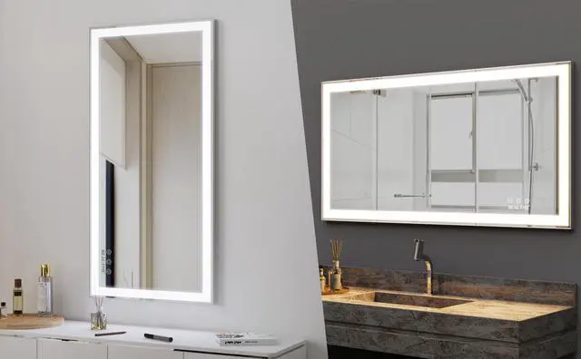 Alt view image 5 of 7 - 48x24 inch Led Bathroom Vanity Mirror Wall Mounted Adjustable White/Warm/Natural Lights Anti-Fog touch Switch with Memory Modern Smart Large Bathroom Mirrors