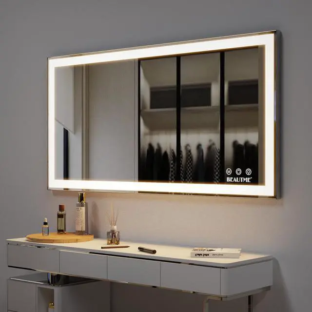 Alt view image 3 of 7 - 48x24 inch Led Bathroom Vanity Mirror Wall Mounted Adjustable White/Warm/Natural Lights Anti-Fog touch Switch with Memory Modern Smart Large Bathroom Mirrors