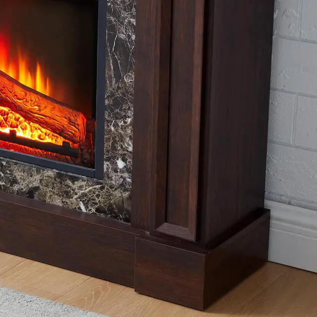 Main image of Electric Fireplace With Mantel, Fireplace Mantel, Fireplace Heater Freestanding, Realistic Stacked Stone Surround With Remote Control Timer Led Flame, Cherry, 45.66"W*11.8"D*40"H