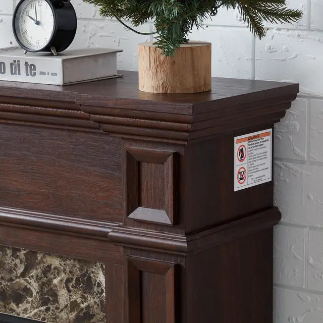 Alt view image 2 of 2 - Electric Fireplace With Mantel, Fireplace Mantel, Fireplace Heater Freestanding, Realistic Stacked Stone Surround With Remote Control Timer Led Flame, Cherry, 45.66"W*11.8"D*40"H