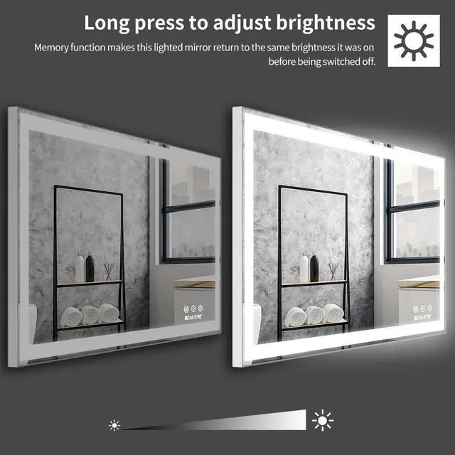 Alt view image 7 of 7 - 48x24 inch Led Bathroom Vanity Mirror Wall Mounted Adjustable White/Warm/Natural Lights Anti-Fog touch Switch with Memory Modern Smart Large Bathroom Mirrors