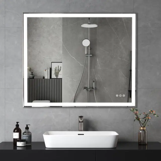 Alt view image 2 of 7 - 30x36 inch Led Bathroom Vanity Mirror Wall Mounted Adjustable White/Warm/Natural Lights Anti-Fog touch Switch with Memory Modern Smart Large Bathroom Mirrors