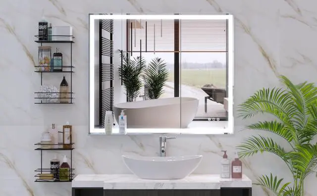 Alt view image 5 of 7 - 30x36 inch Led Bathroom Vanity Mirror Wall Mounted Adjustable White/Warm/Natural Lights Anti-Fog touch Switch with Memory Modern Smart Large Bathroom Mirrors