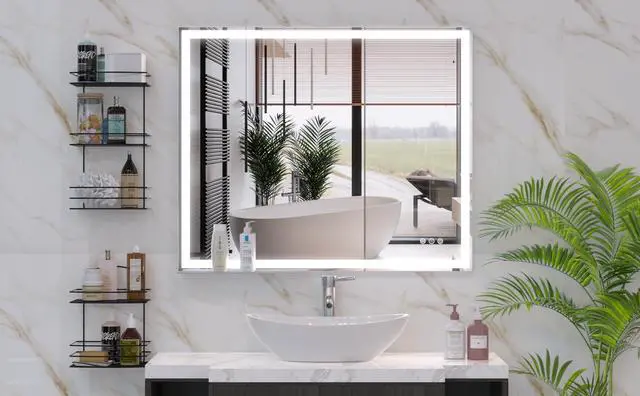 Alt view image 3 of 7 - 30x36 inch Led Bathroom Vanity Mirror Wall Mounted Adjustable White/Warm/Natural Lights Anti-Fog touch Switch with Memory Modern Smart Large Bathroom Mirrors