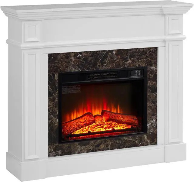 Main image of Electric Fireplace With Mantel, Fireplace Mantel, Fireplace Heater Freestanding, Realistic Stacked Stone Surround With Remote Control Timer Led Flame, White, 45.66"W*11.8"D*40"H