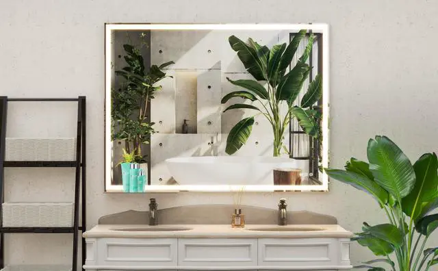 Main image of 48x36 inch Led Bathroom Vanity Mirror Wall Mounted Adjustable White/Warm/Natural Lights Anti-Fog touch Switch with Memory Modern Smart Large Bathroom Mirrors