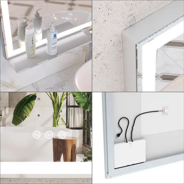 Alt view image 3 of 7 - 48x36 inch Led Bathroom Vanity Mirror Wall Mounted Adjustable White/Warm/Natural Lights Anti-Fog touch Switch with Memory Modern Smart Large Bathroom Mirrors