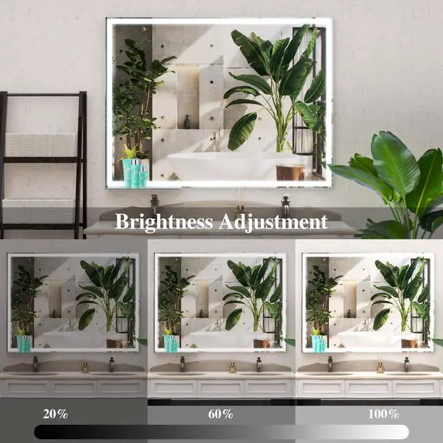 Alt view image 4 of 7 - 48x36 inch Led Bathroom Vanity Mirror Wall Mounted Adjustable White/Warm/Natural Lights Anti-Fog touch Switch with Memory Modern Smart Large Bathroom Mirrors