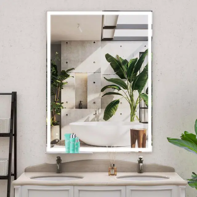 Alt view image 2 of 7 - 48x36 inch Led Bathroom Vanity Mirror Wall Mounted Adjustable White/Warm/Natural Lights Anti-Fog touch Switch with Memory Modern Smart Large Bathroom Mirrors