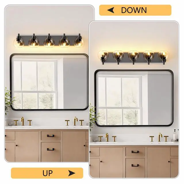 Alt view image 6 of 7 - Bathroom Light Fixtures Over Mirror 5-Lights Bathroom Vanity Light with Clear Globe Glass Shade Modern Black Vanity Light Wall Sconce Vanity Lighting for Bath(Bulbs Not included)