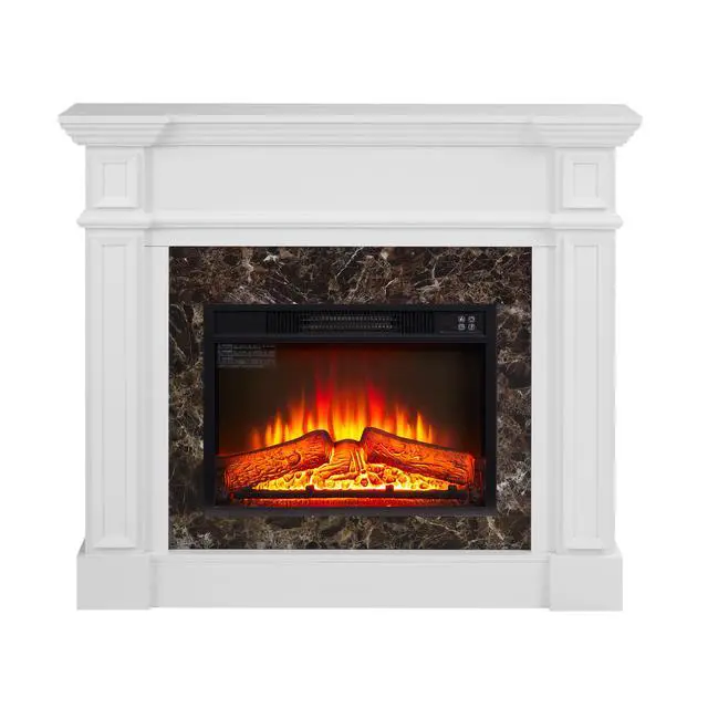 Alt view image 3 of 3 - Electric Fireplace With Mantel, Fireplace Mantel, Fireplace Heater Freestanding, Realistic Stacked Stone Surround With Remote Control Timer Led Flame, White, 45.66"W*11.8"D*40"H
