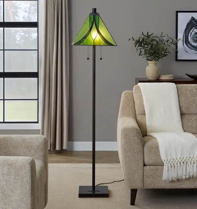 Main image of 63" Floor Lamp in Oil Rubbed Bronze Metal with Green Glass
