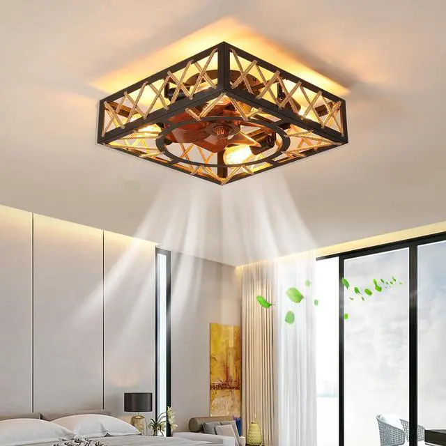 Main image of Farmhouse Rustic Ceiling Fan and Remote Control,Square Caged industrial Ceiling Fixture with 6 Speeds & Noiseless Dc Motor for Kitchen Dining Room Living Room Bedroom