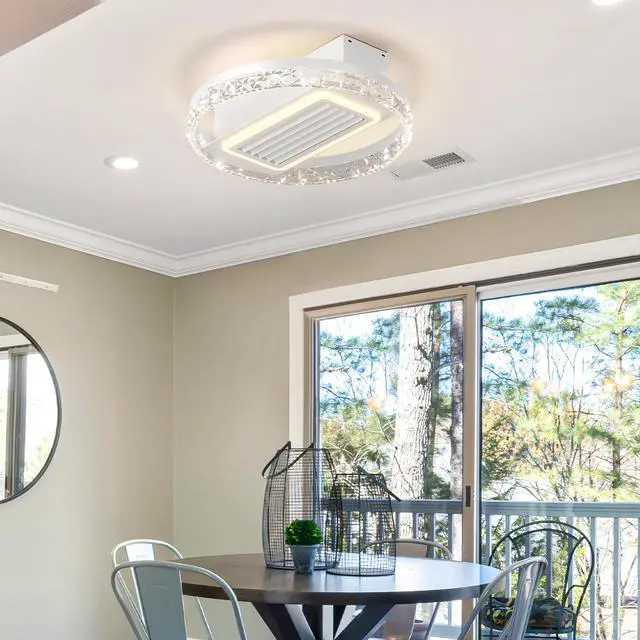 Alt view image 2 of 7 - 20" Led Bladeless Ceiling Fan Light with Remote Control Modern Flush Mount Ceiling Lamp with Air Circulation and Adjustable Brightness for Living Room, Dining Room, Or Bedroom