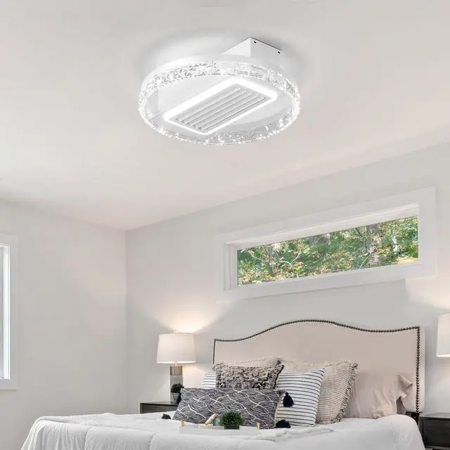 Alt view image 3 of 7 - 20" Led Bladeless Ceiling Fan Light with Remote Control Modern Flush Mount Ceiling Lamp with Air Circulation and Adjustable Brightness for Living Room, Dining Room, Or Bedroom