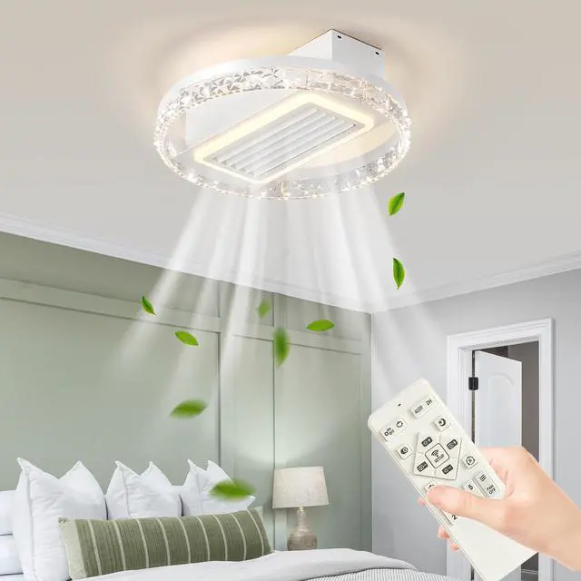 Alt view image 5 of 7 - 20" Led Bladeless Ceiling Fan Light with Remote Control Modern Flush Mount Ceiling Lamp with Air Circulation and Adjustable Brightness for Living Room, Dining Room, Or Bedroom