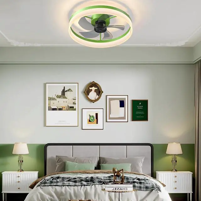 Alt view image 2 of 7 - Ceiling Fans with Lights Dimmable Led Embedded installation Of Thin Modern Ceiling Fans(Green)