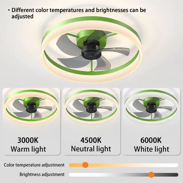 Alt view image 6 of 7 - Ceiling Fans with Lights Dimmable Led Embedded installation Of Thin Modern Ceiling Fans(Green)