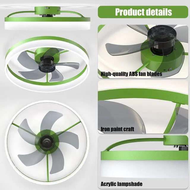 Alt view image 7 of 7 - Ceiling Fans with Lights Dimmable Led Embedded installation Of Thin Modern Ceiling Fans(Green)
