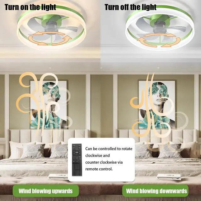 Alt view image 5 of 7 - Ceiling Fans with Lights Dimmable Led Embedded installation Of Thin Modern Ceiling Fans(Green)
