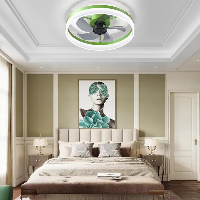 Alt view image 3 of 7 - Ceiling Fans with Lights Dimmable Led Embedded installation Of Thin Modern Ceiling Fans(Green)
