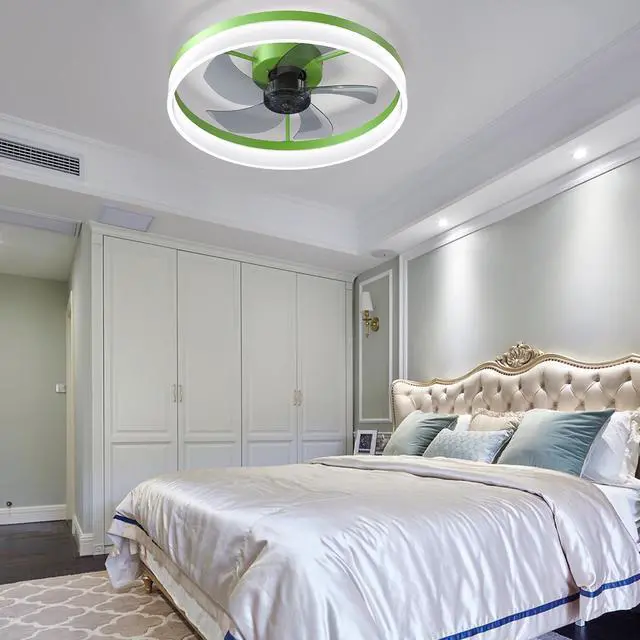 Alt view image 4 of 7 - Ceiling Fans with Lights Dimmable Led Embedded installation Of Thin Modern Ceiling Fans(Green)